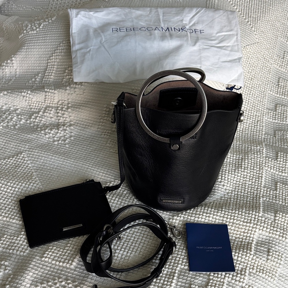 Rebecca Minkoff Black Leather Bucket Bag with Silver Handle